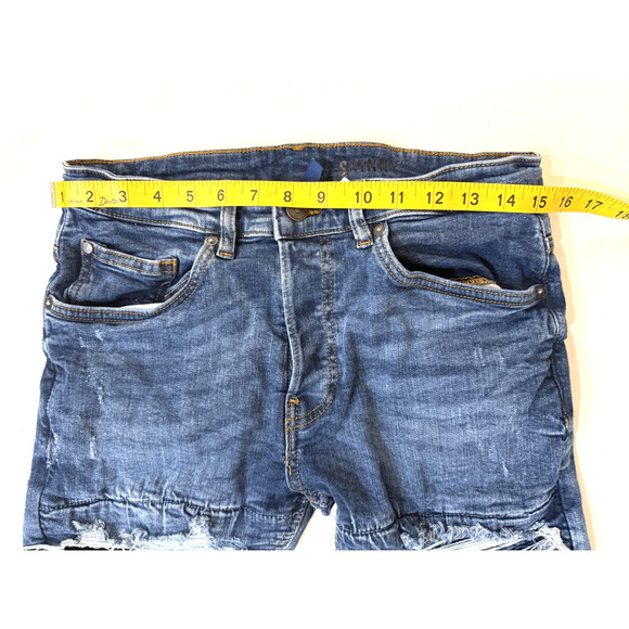 H&M Jeans Mens 32 Blue Skinny Distressed Ripped Destroyed Frayed Denim Rips Y2K - Picture 5 of 8